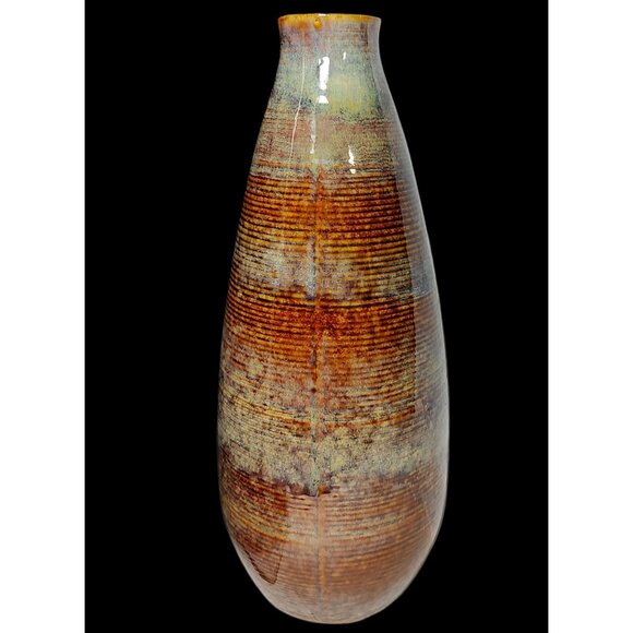 Handmade Ceramic Vase With Earthy Brown & Muted Green Glazed Finish, Vintage - Picture 3 of 8